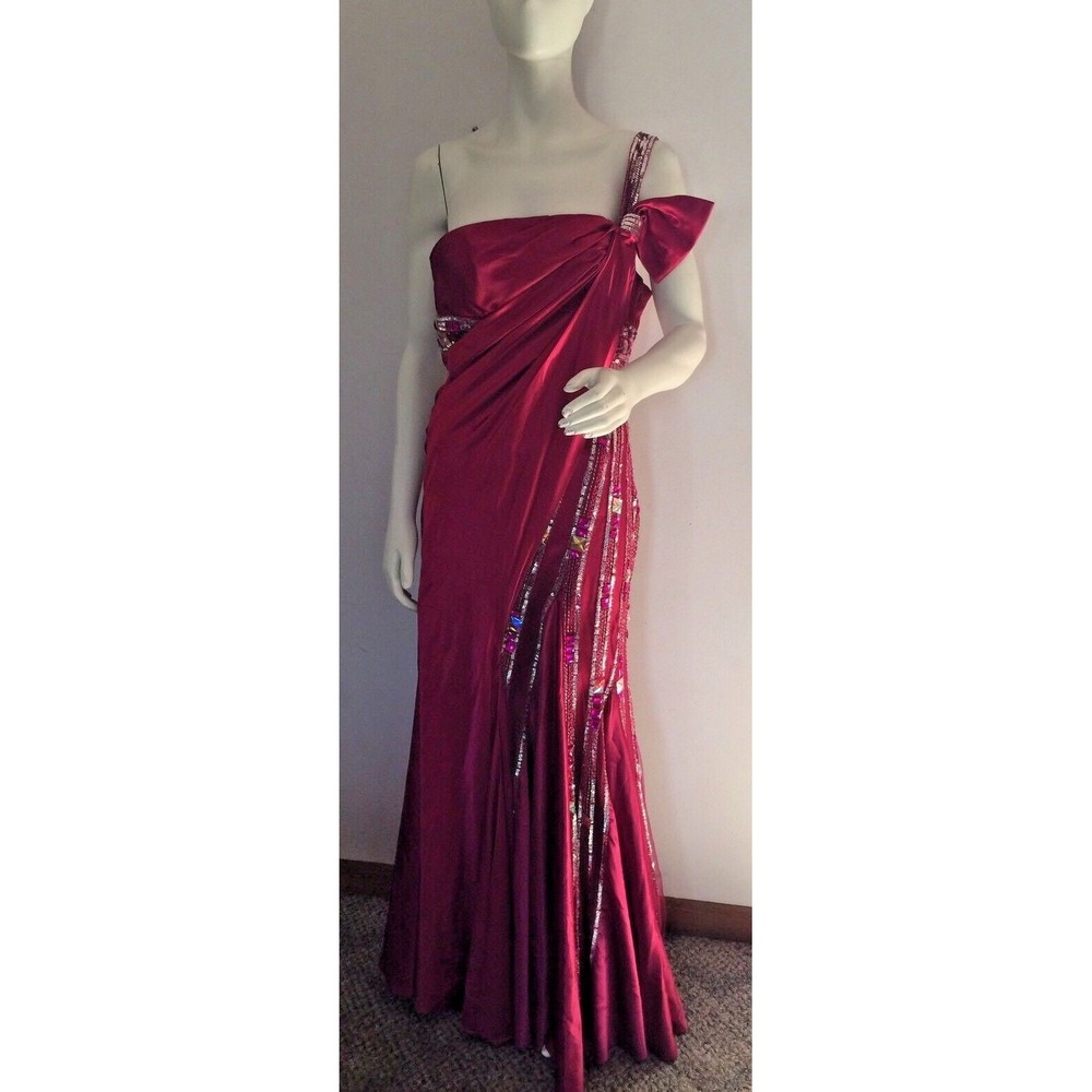 Embellished Maxi Dress Womens Large Maroon‎ beaded Party Fairy Goddess Prom